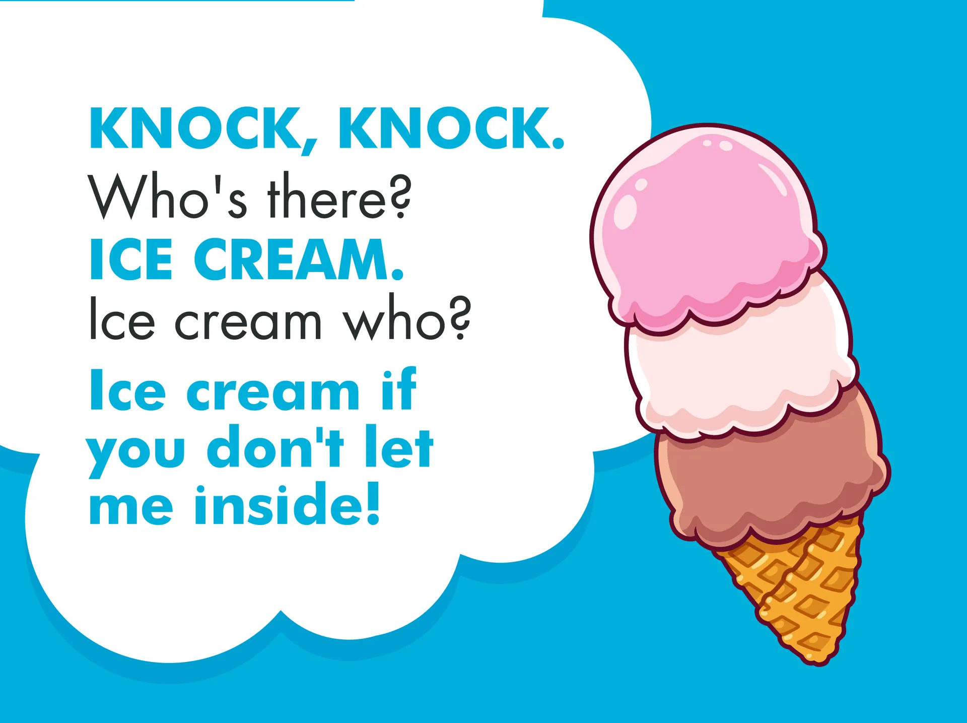 A graphic illustrating an ice cream knock knock joke for kids.