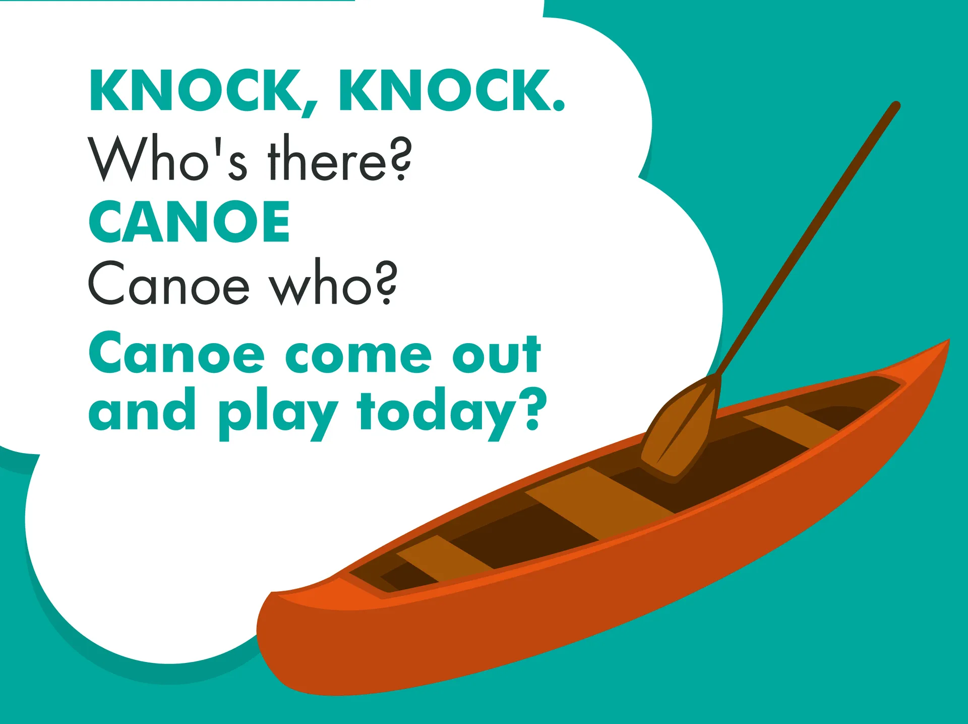 An illustrated canoe next to a funny knock knock joke for kids.