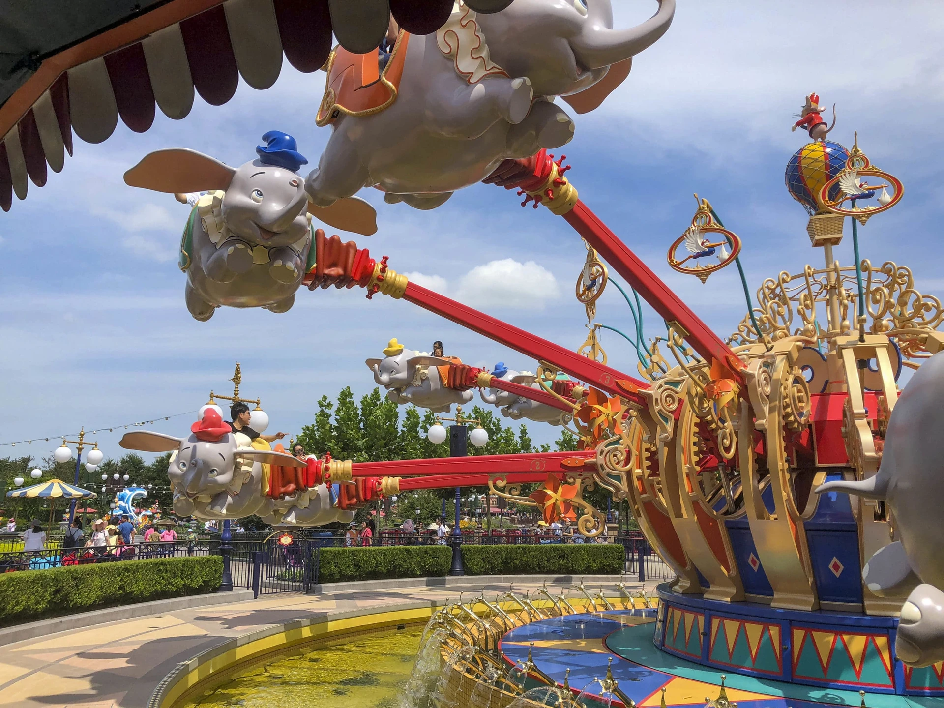 The Dumbo ride spins around at Shanghai Disneyland.