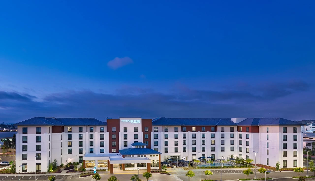 Exterior view of TownePlace Suites at Liberty Station near the Airport.