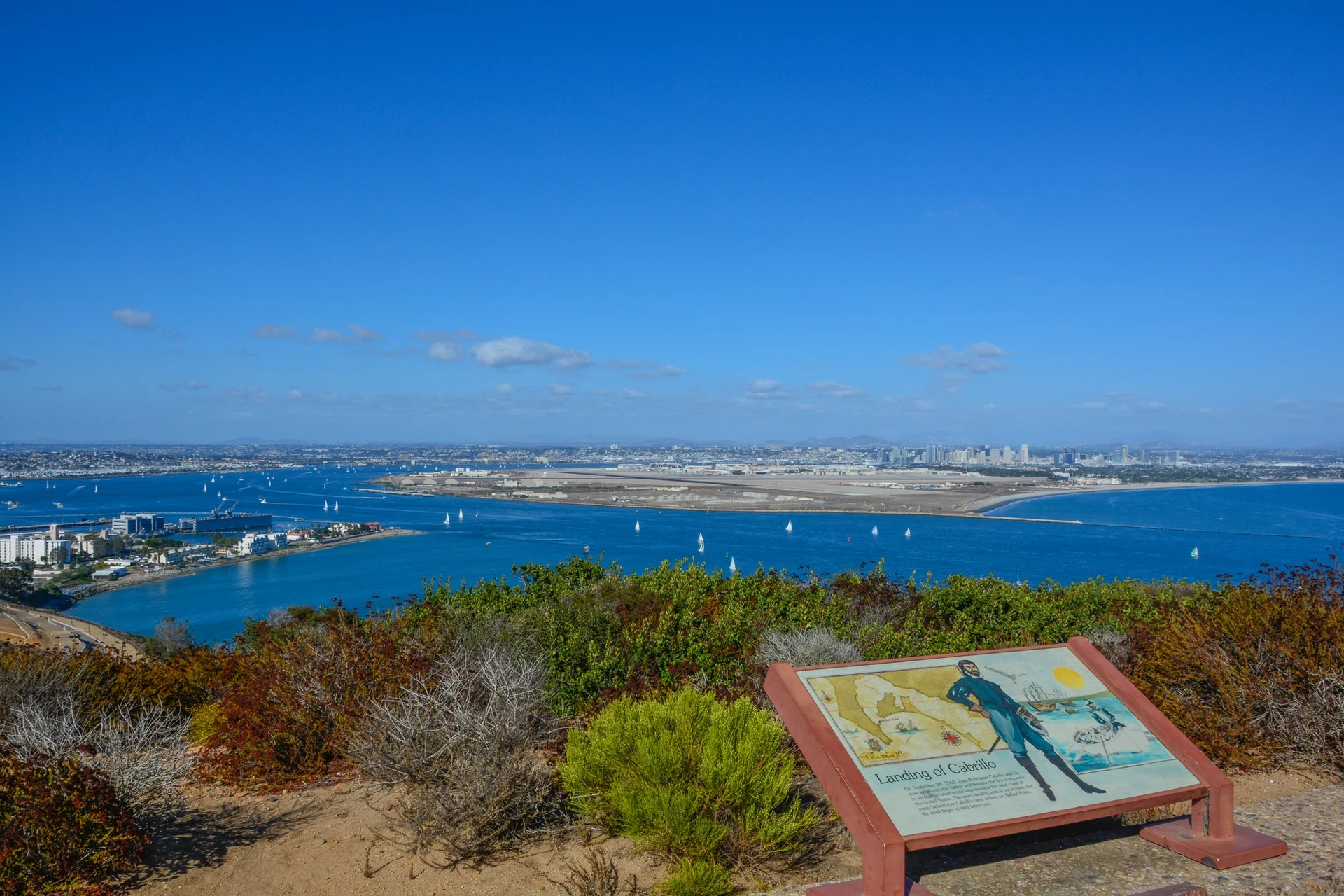 Cabrillo National Monument informational display overlooking the water.