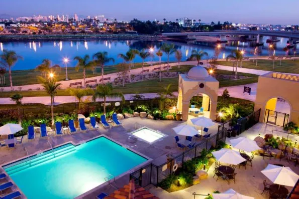 Aerial view of Courtyard Marriott Liberty Station in San Diego near Shelter Island
