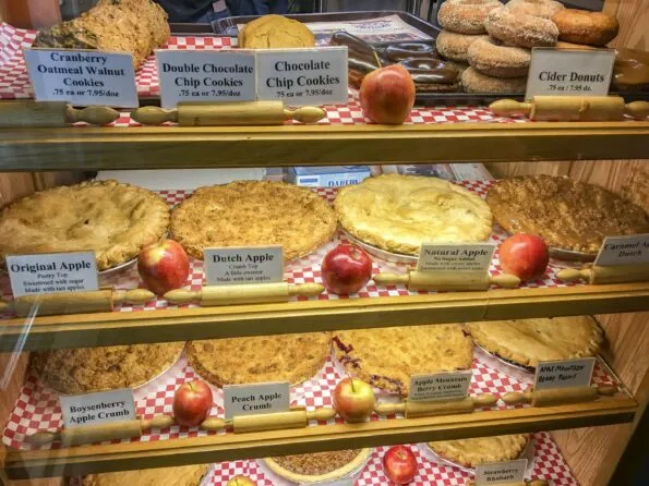 Apple pies and more in a display case at Julian Pie Company.