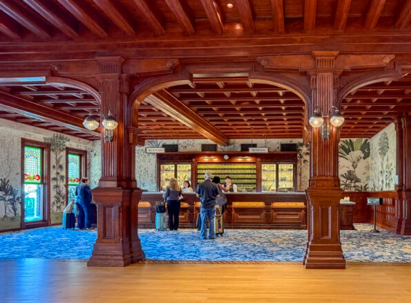 Guests check-in at the front desk.