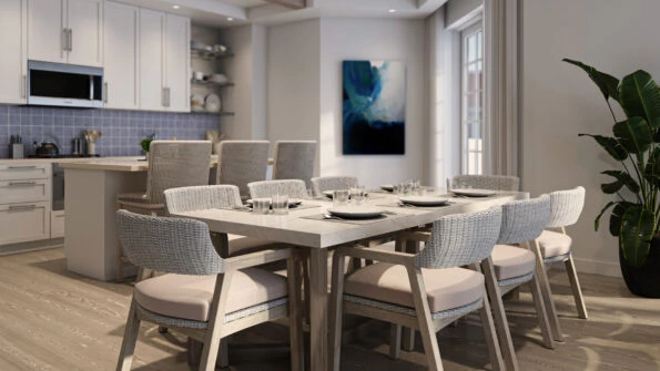 A kitchen with dining table at Shore House