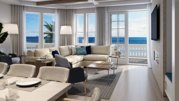 A living room at Hotel del Coronado's Shore House