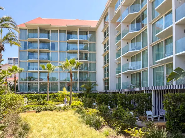 The Views Resort View Terrace with Fire Pit rooms at the back of the building.