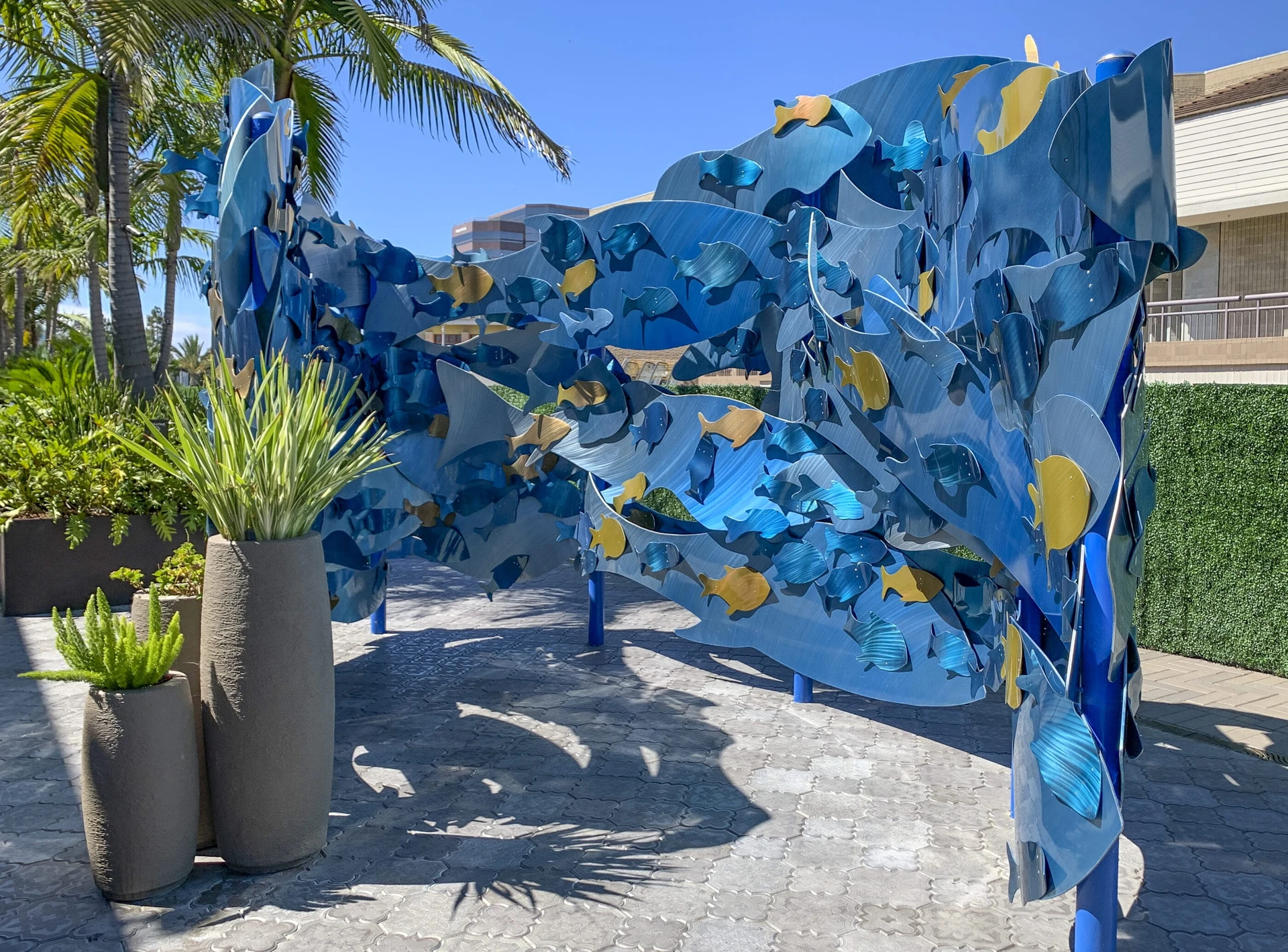 Fish sculpture inside Westfield UTC mall in La Jolla.