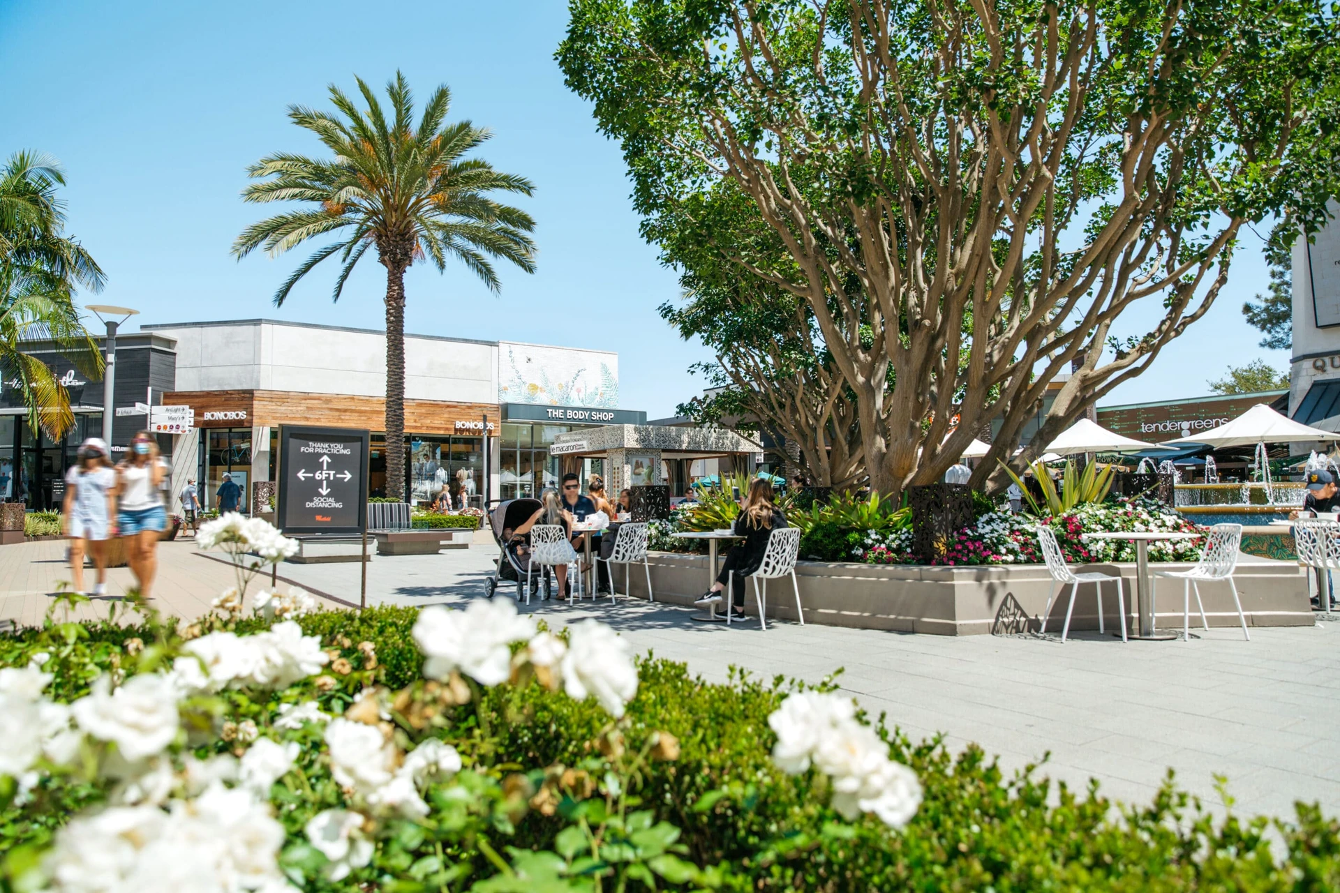 Guests sit at tables in the Palm Court at Westfield UTC mall in La Jolla.