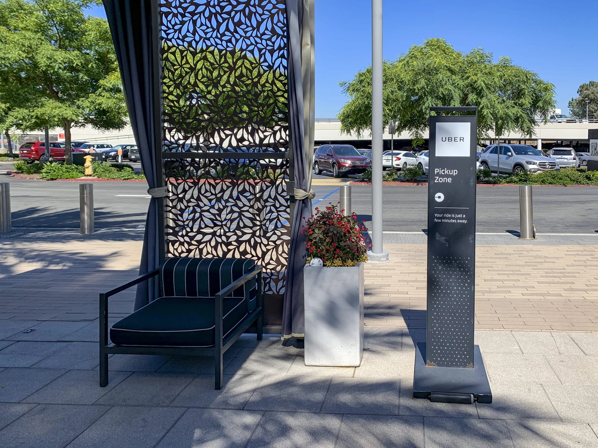 The Uber pickup zone at Westfield UTC mall in La Jolla.