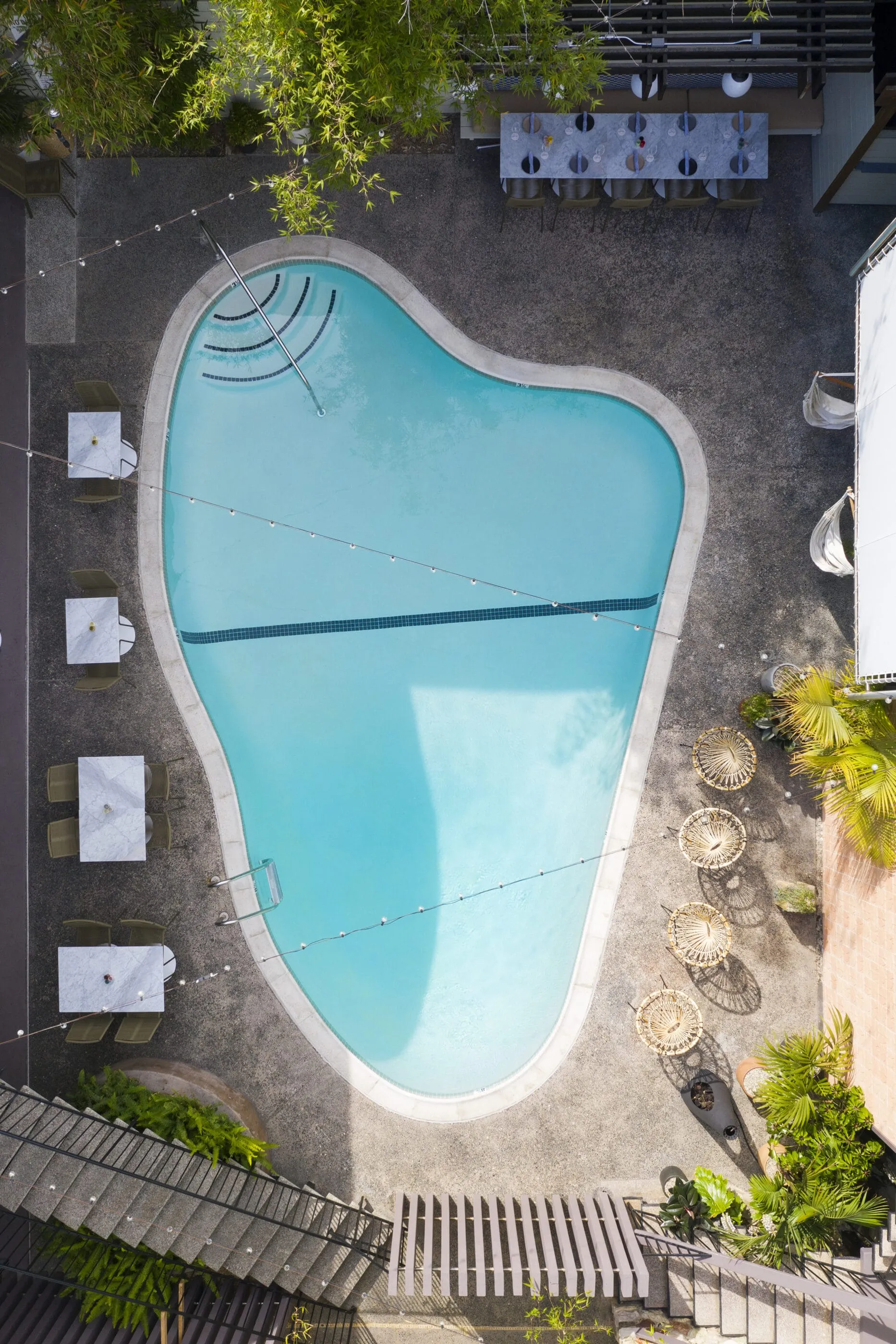Aerial view of the oyster-shaped pool.