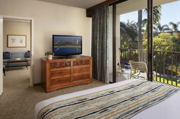 View from the bedroom to the living room in a Garden View Suite.