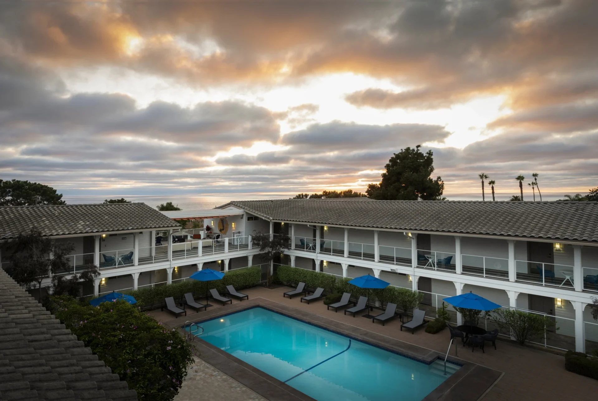Aerial view of the outdoor swimming pool.