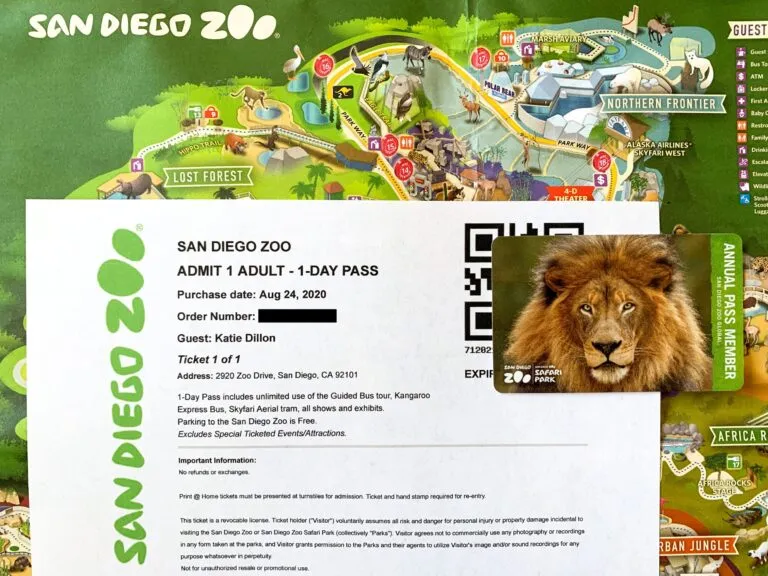 A printed ticket to San Diego Zoo.