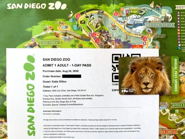 An aRes Travel discount San Diego Zoo ticket on top of a Zoo map.