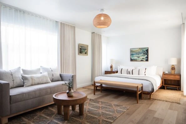 The Pearl Suite interior with mid-century furniture.