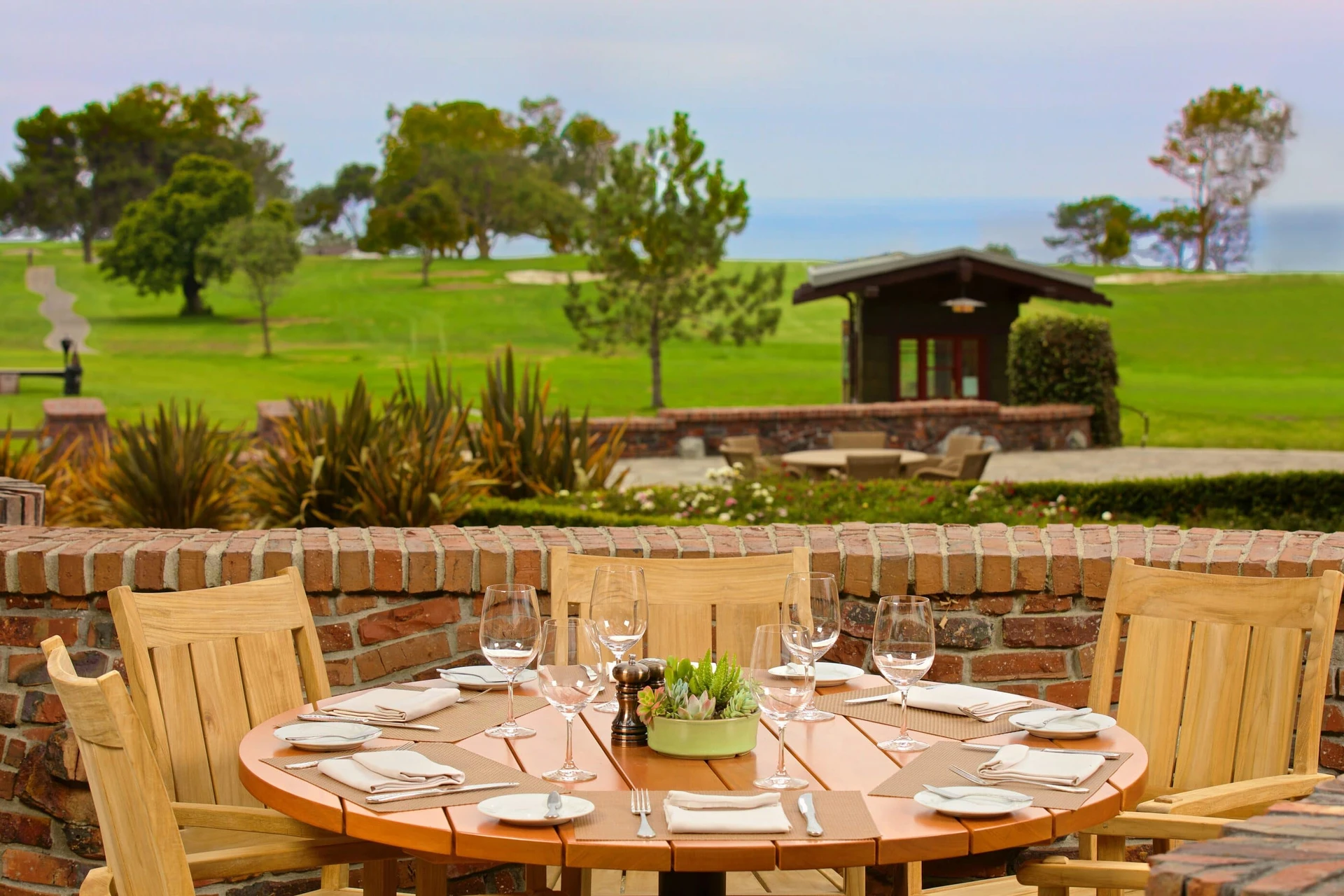 A set table at The Grill restaurant at The Lodge at Torrey Pines.