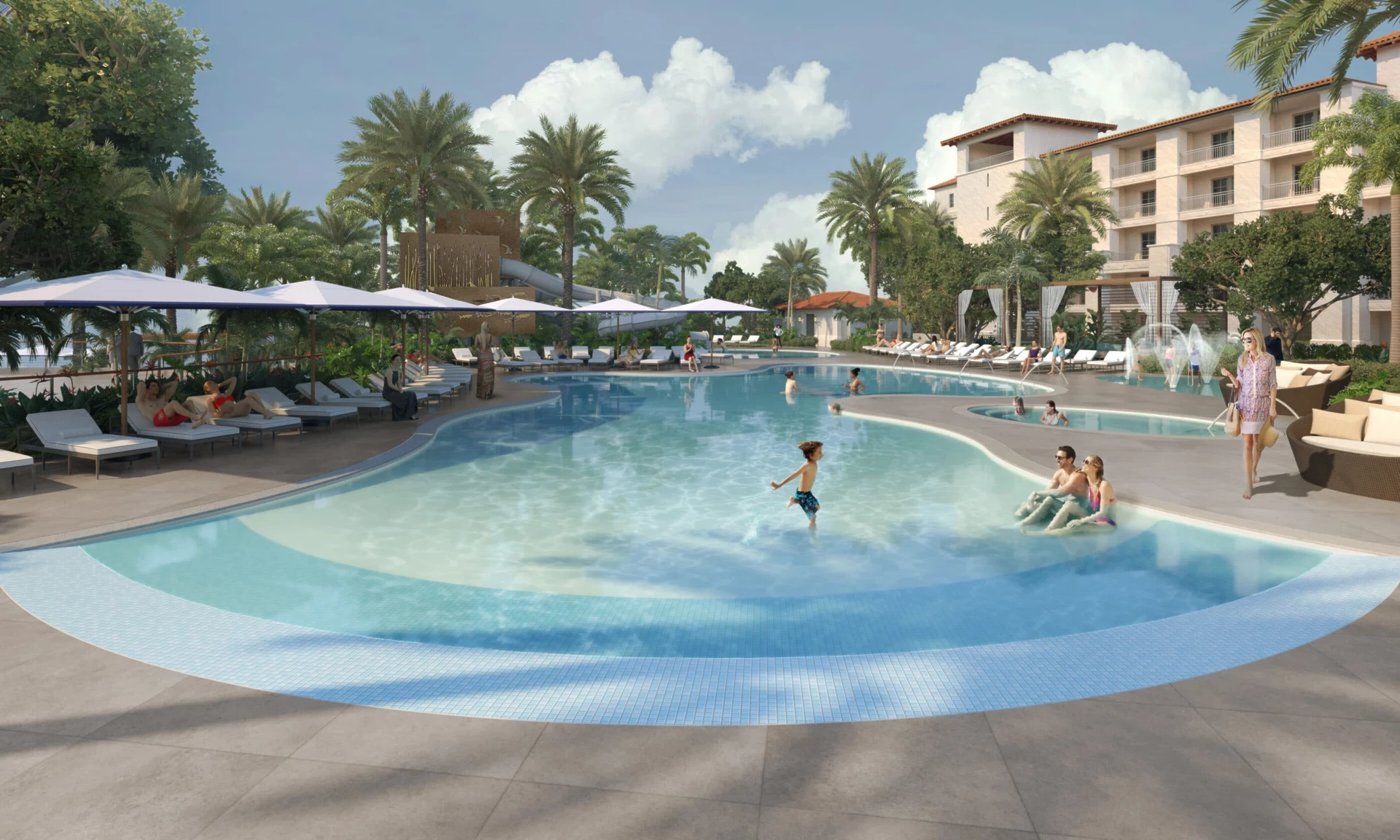 A child plays in the family swimming pool at Park Hyatt Aviara Resort in San Diego