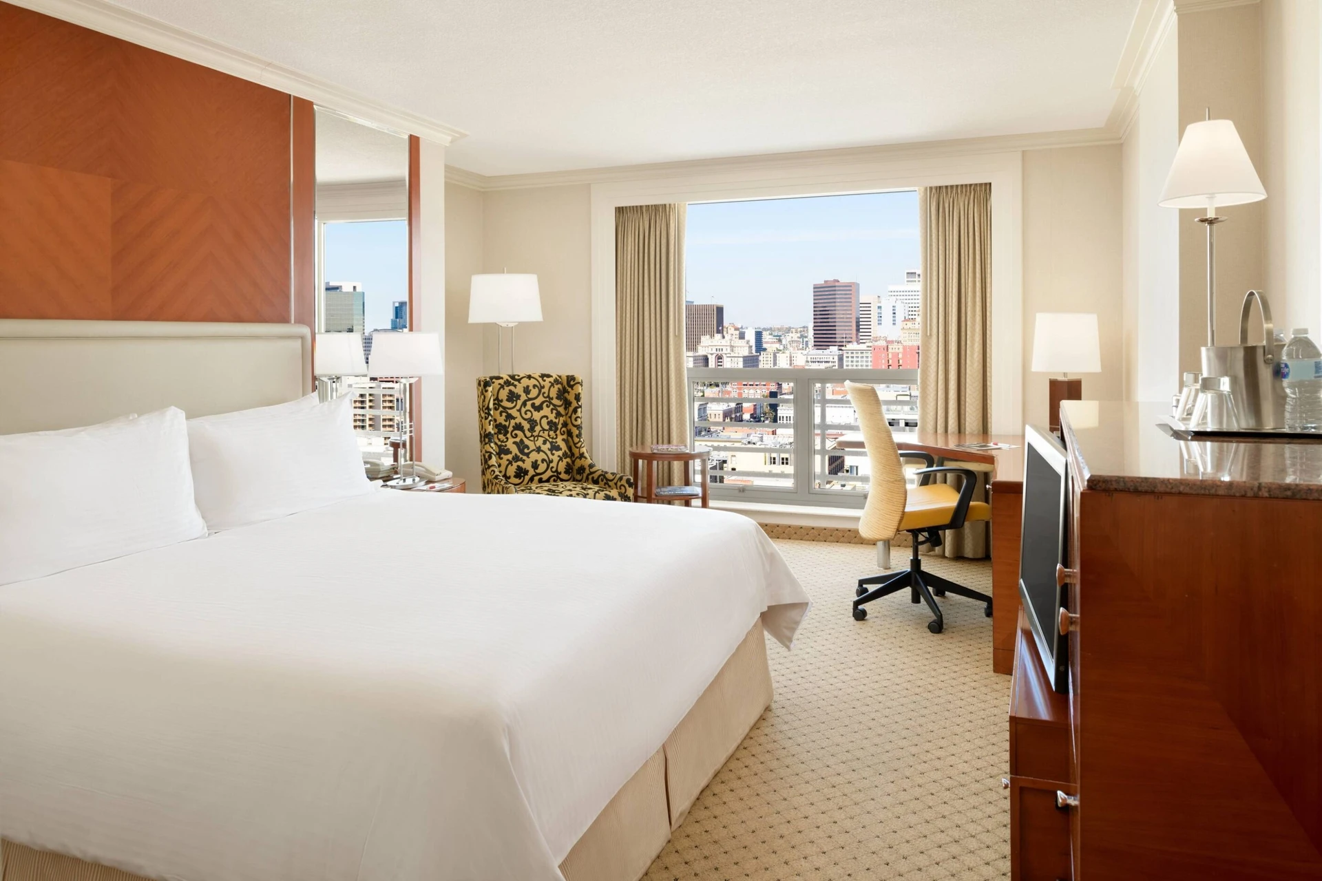 Room interior in neutral colors at Marriott Gaslamp
