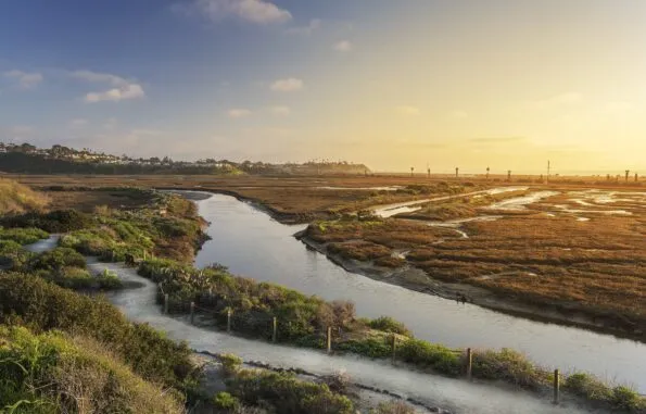 A San Elijo Lagoon trail at sunset.
