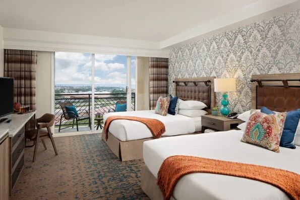 A two queen room interior at Cassara Carlsbad