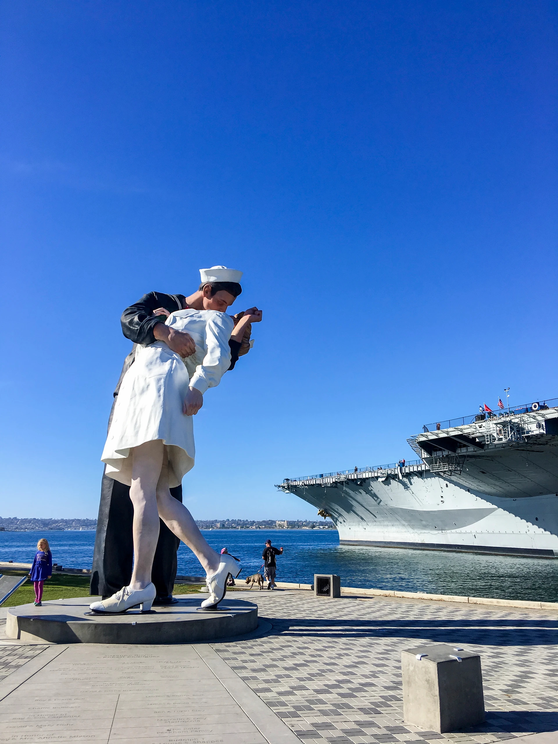 The Unconditional Surrender statue on a sunny day in downtown San Diego.
