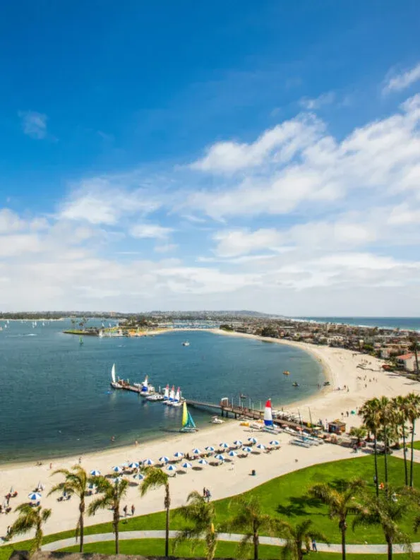 Aerial view of Mission Bay beach in San Diego