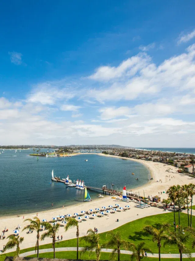 Aerial view of Mission Bay beach in San Diego