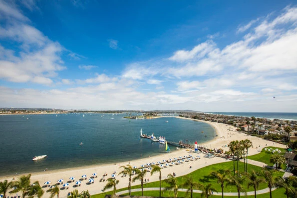 Aerial view of Mission Bay beach in San Diego