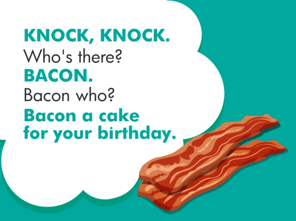 An illustration of a bacon knock knock joke for kids.