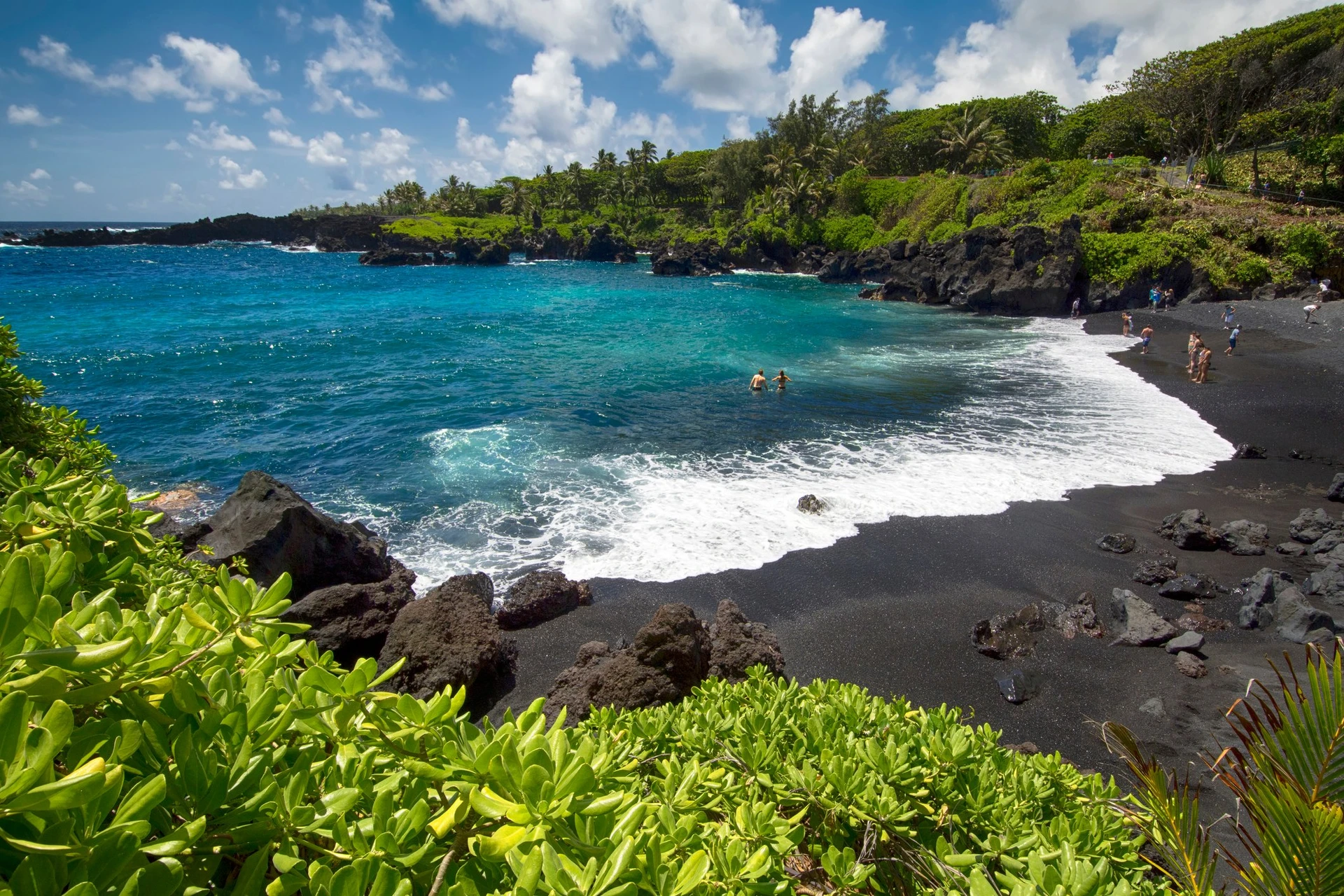 A black sand beach in Maui