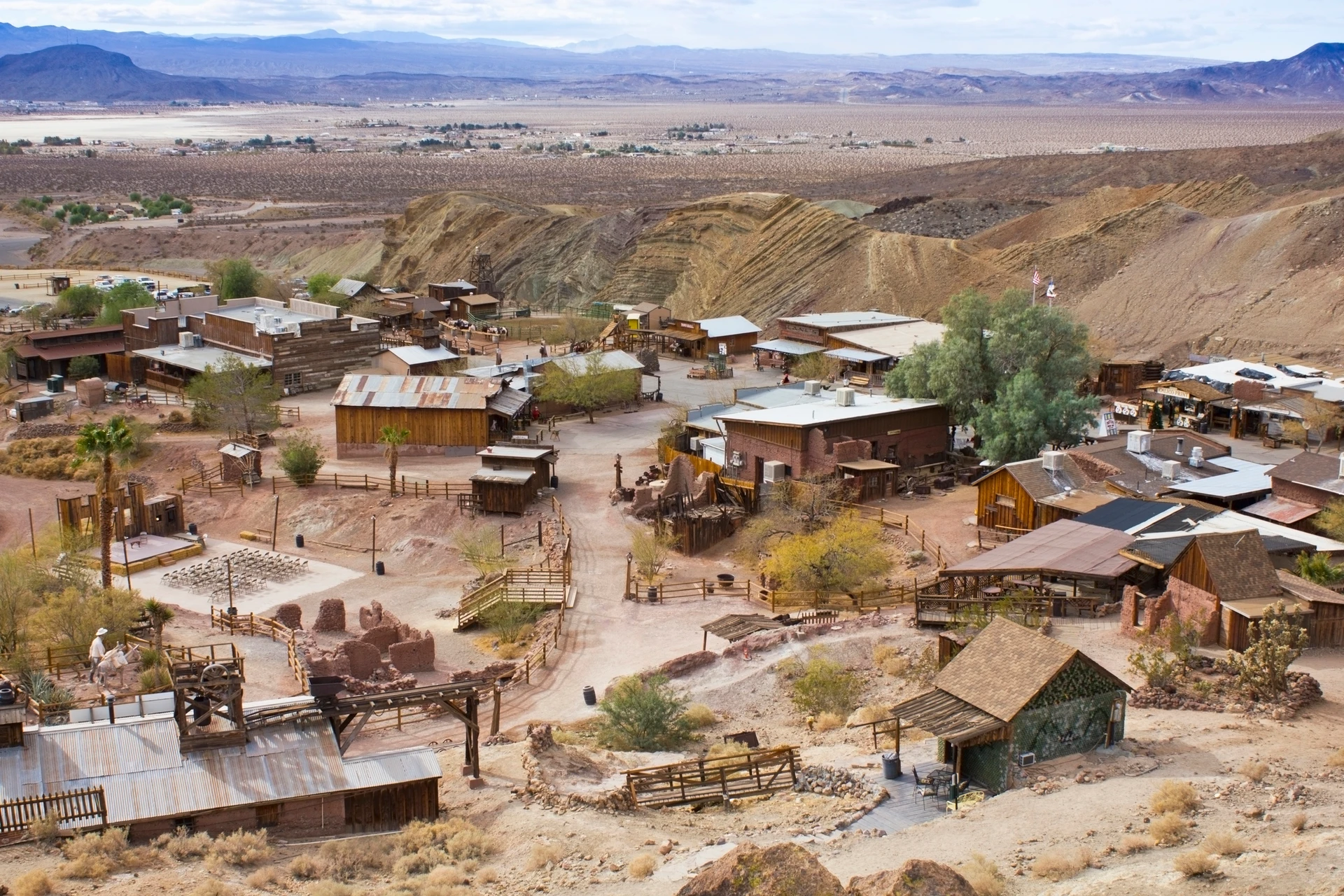 Aerial view of the buildings in Calico Ghost Town.