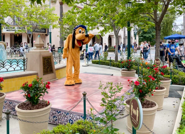 Goofy greets guests from a distance at Disney California Adventure park.