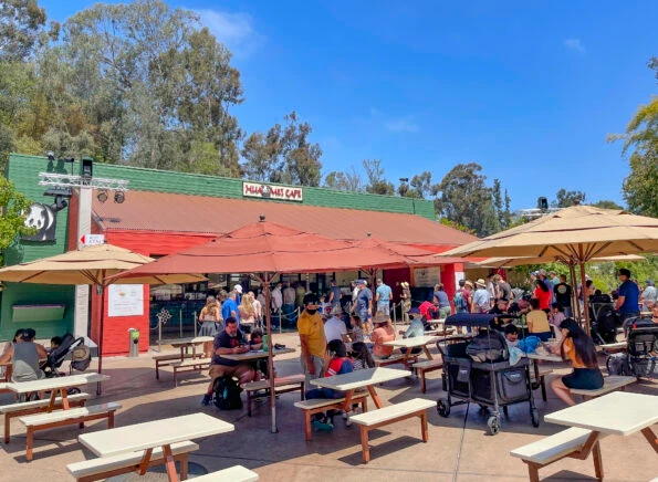 Hua Mei cafe with picnic tables at San Diego Zoo.