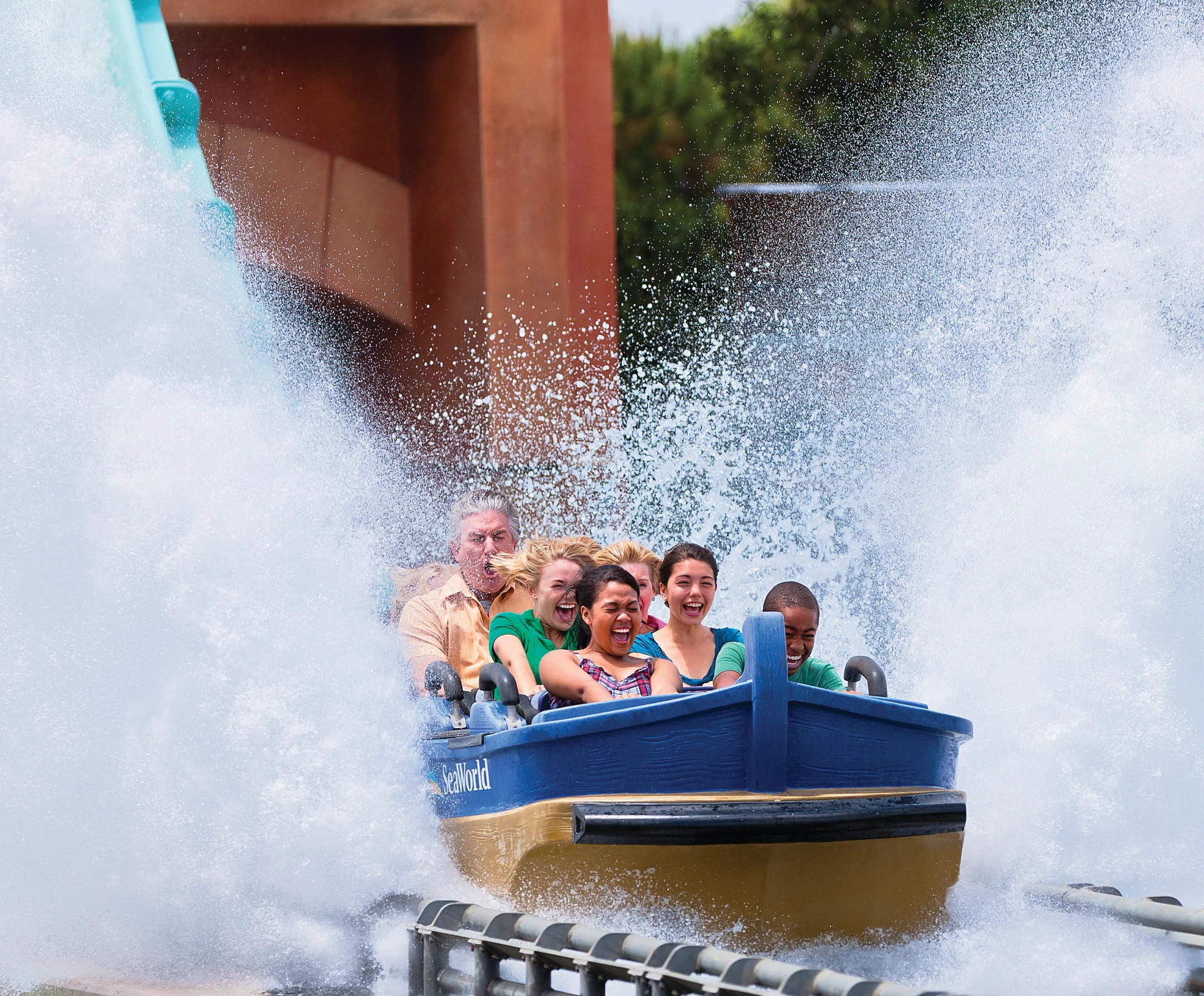 Riders get soaked by water on Journey to Atlantis.