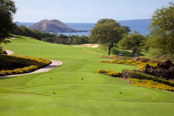 Golf course with ocean backdrop in Wailea