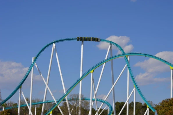 A Carowinds roller coaster on the track.