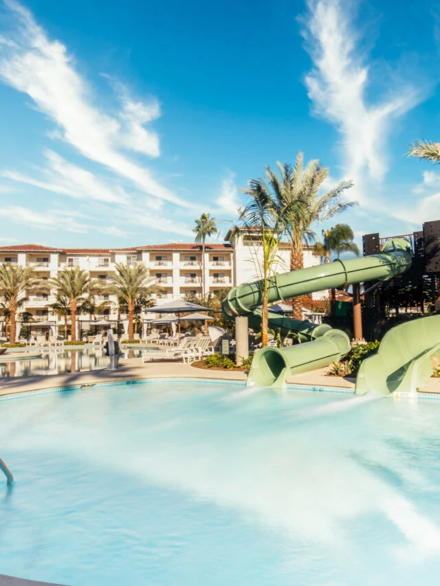 Two small water slides at the Park Hyatt Aviara pool.