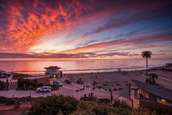 Sunset over the Pacific Ocean at Moonlight Beach in Encinitas.