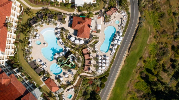 Aerial view of the family and adults-only pools.