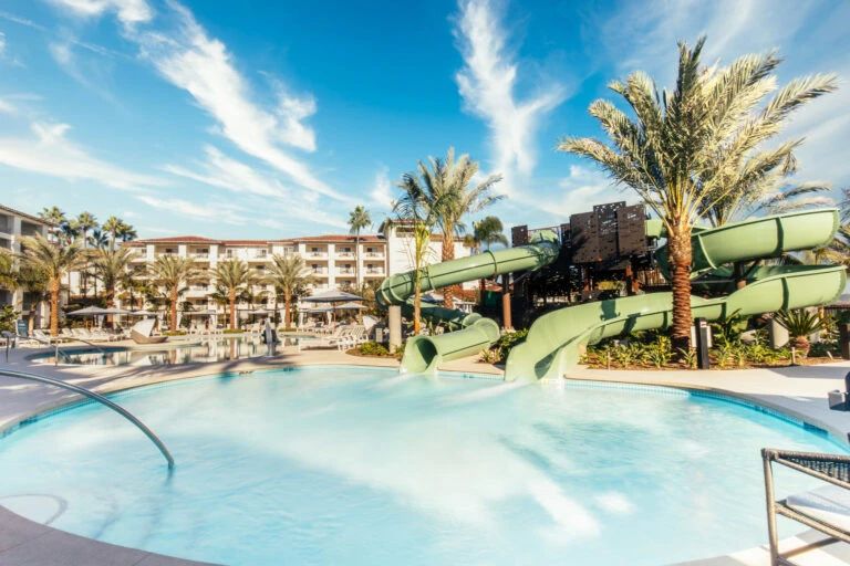Two small water slides at the Park Hyatt Aviara pool.