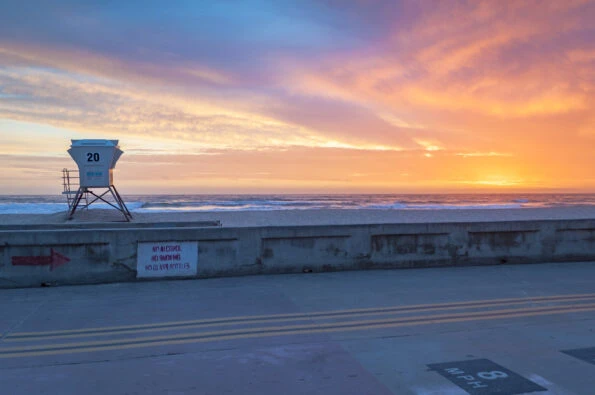 San Diego sunset over the Mission Beach boardwalk.