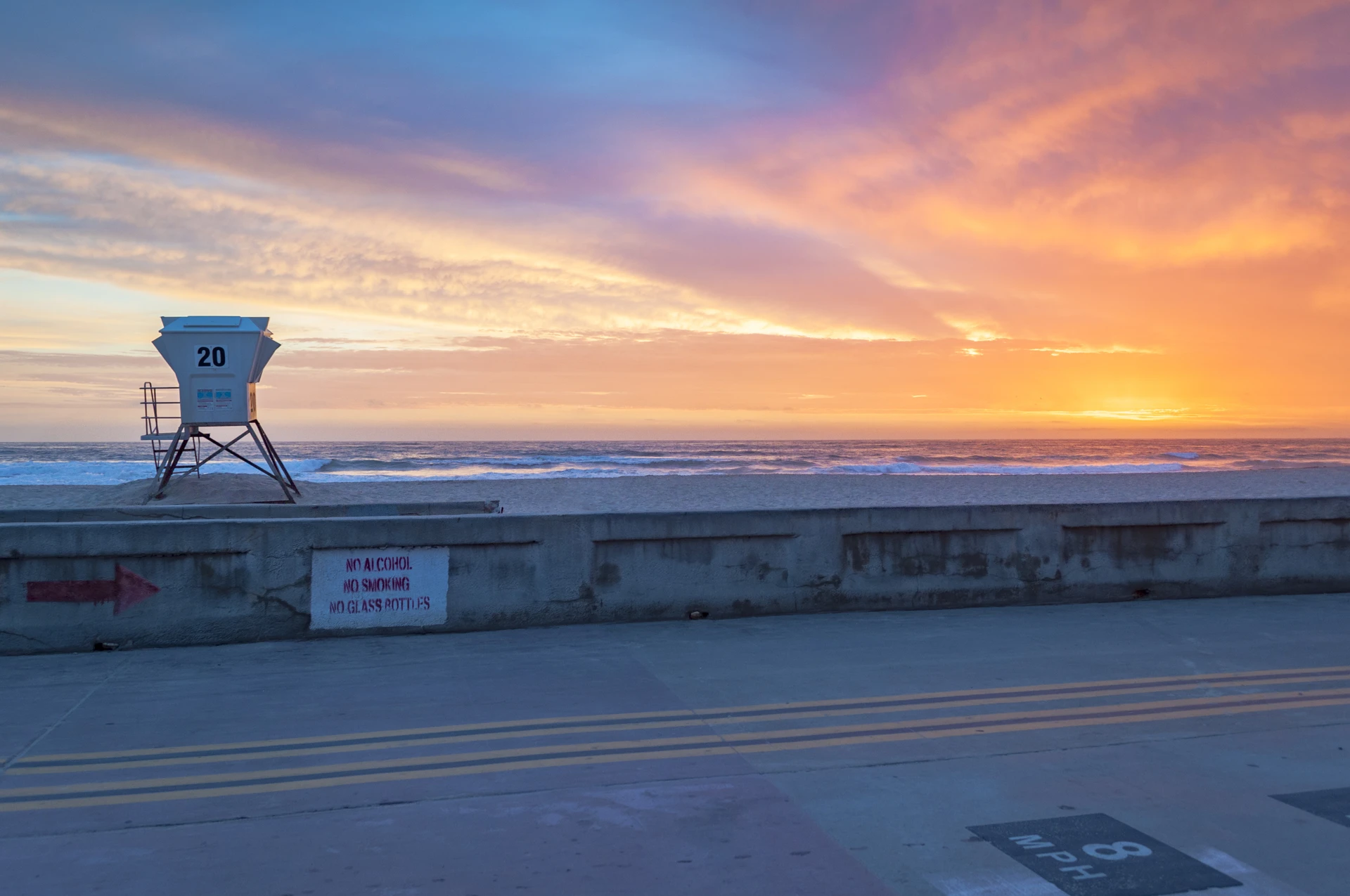San Diego sunset over the Mission Beach boardwalk.