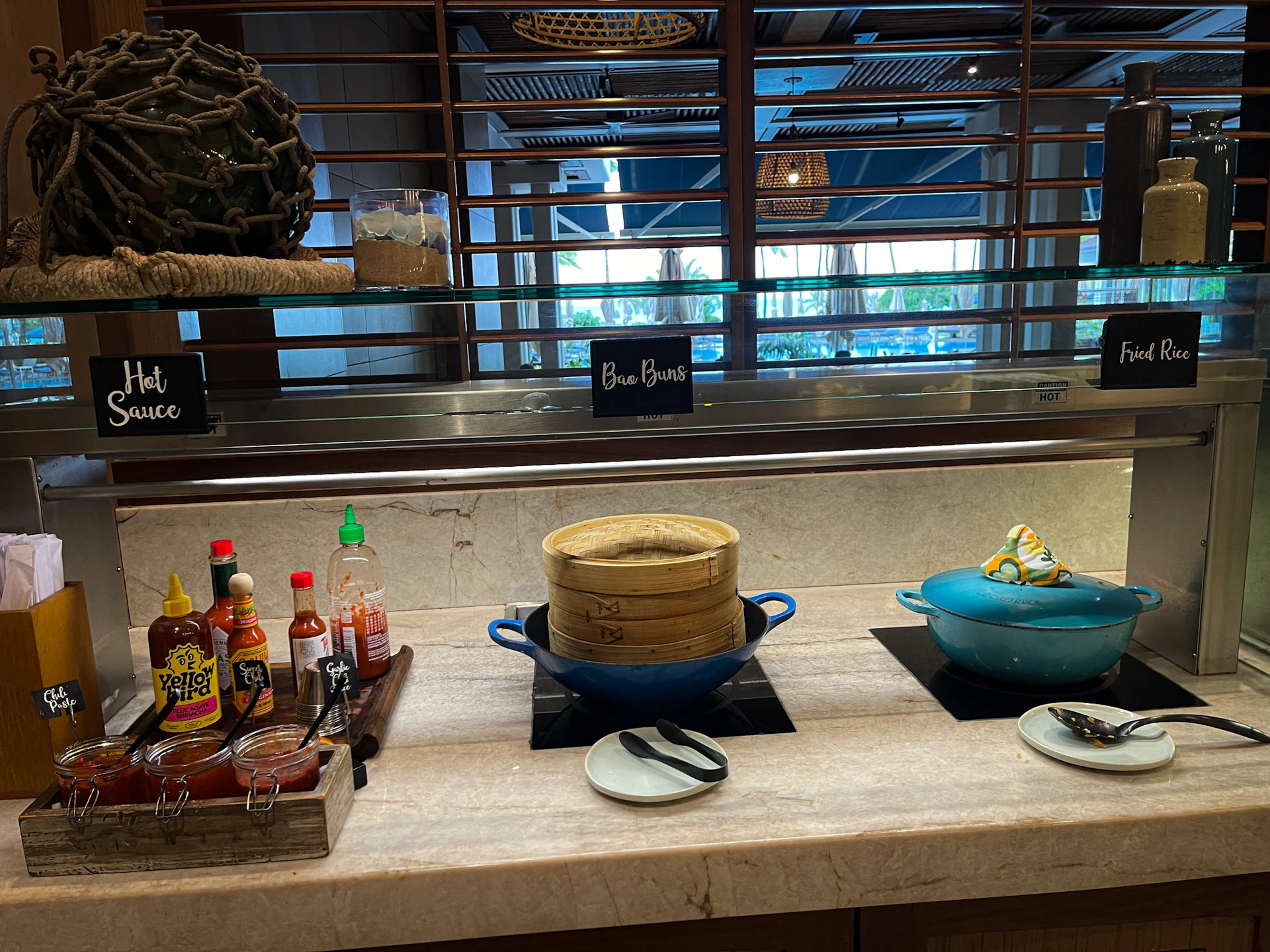 Bao and fried rice at the breakfast buffet.