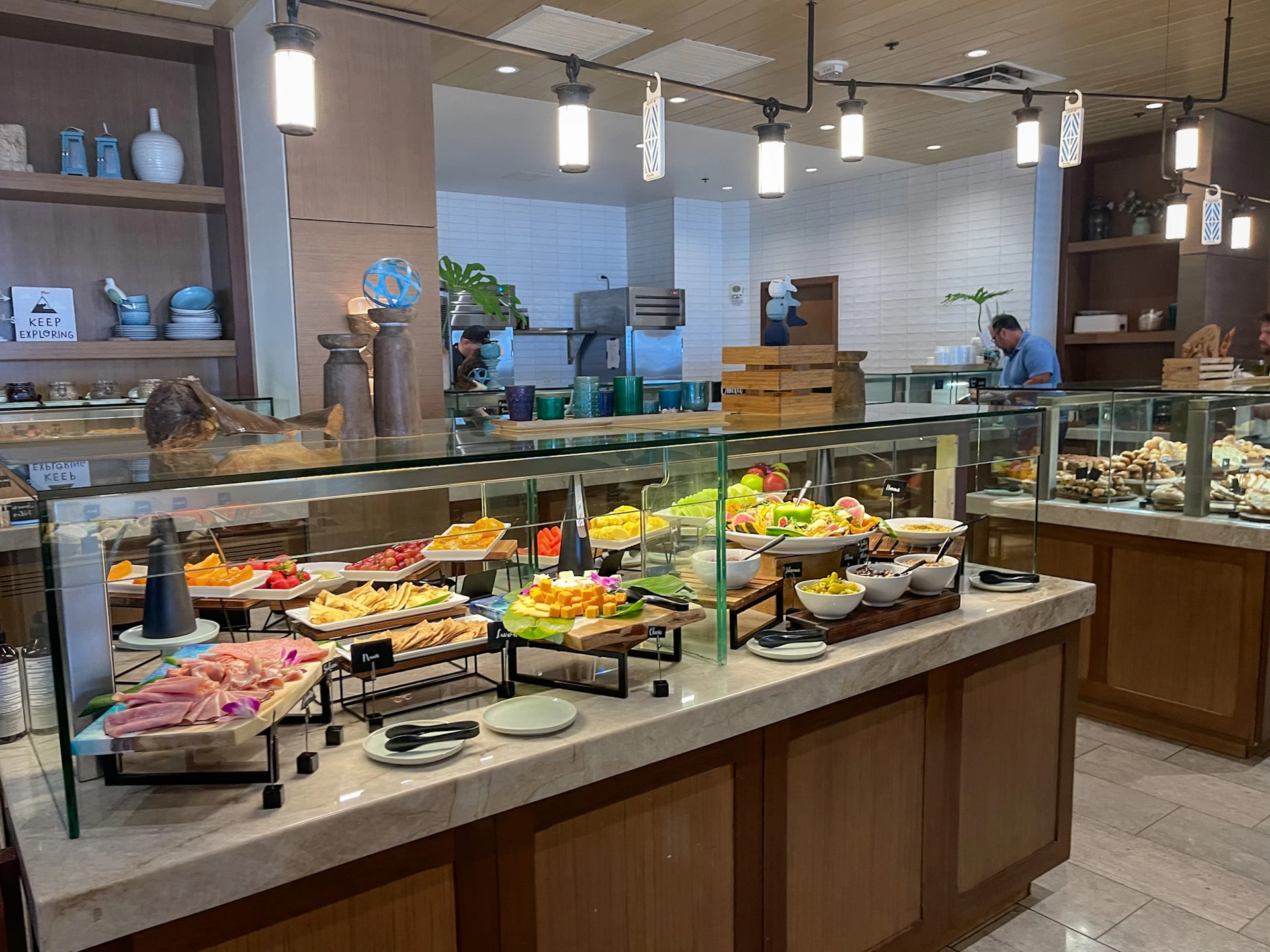 Fruit and charcuterie at the breakfast buffet.