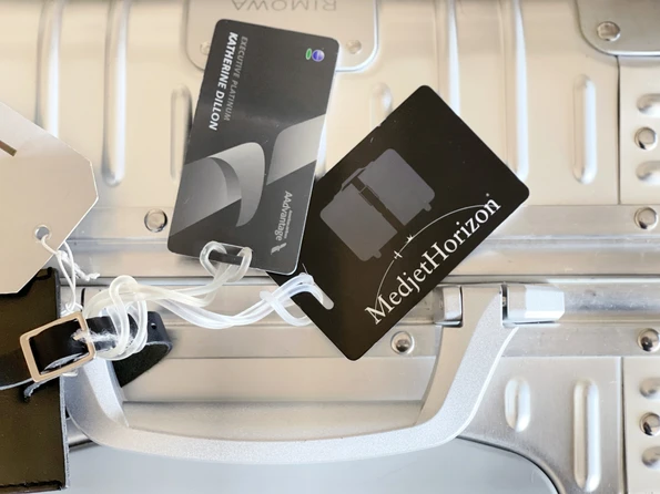 MedjetHorizon member card attached to my suitcase.