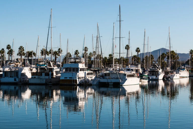 Boats moored in the bay in Chula Vista, San Diego.