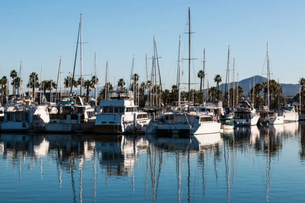 Boats moored in the bay in Chula Vista.