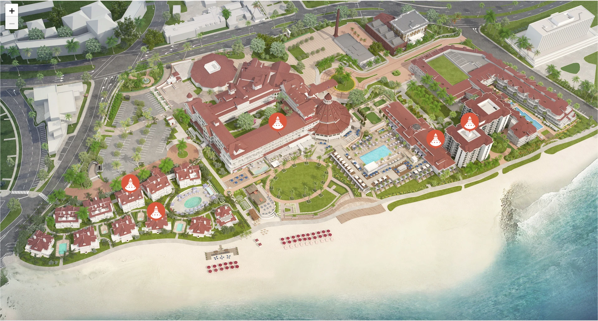 An illustrated map of Hotel del Coronado.