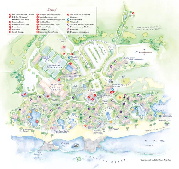 An illustrated Four Seasons Hualalai map.